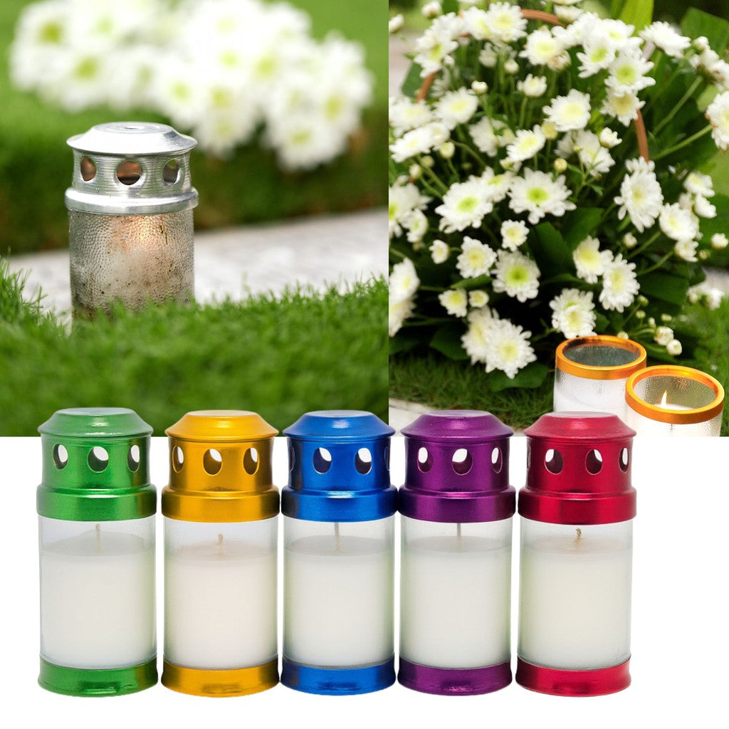 Smokeless Memorial Glass Candle with Metal Cover & Base 13.5x7cm – All Saints Day Cemetery