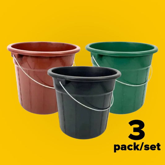 18 Liters Hard Plastic Plain Basin, 3pcs set Water Pail 4-Gallon withMetal Handle - 18Liters