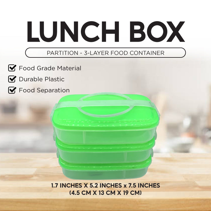 3-Layer Lunch Box with Partition – Stackable Bento Box | Transparent Bottom | Snap-On Plastic Carrier | Reusable & Lightweight Food Container