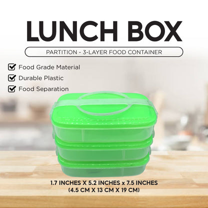 3-Layer Lunch Box with Partition – Stackable Bento Box | Transparent Bottom | Snap-On Plastic Carrier | Reusable & Lightweight Food Container