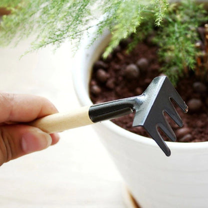 3pcs Mini Long Handle Garden Tool Sets Mini Shovel Rake Spade Wooden Handle Metal Head