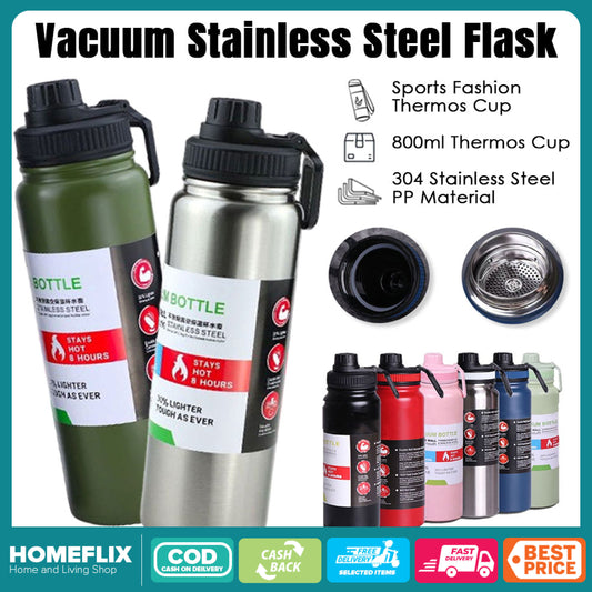 800ml Insulated Tumbler Water Bottle Hot and Cold Tumbler Sport Bottle Double Wall Insulated Vacuum Flask Stainless Steel Portable Water Bottle Tumbler