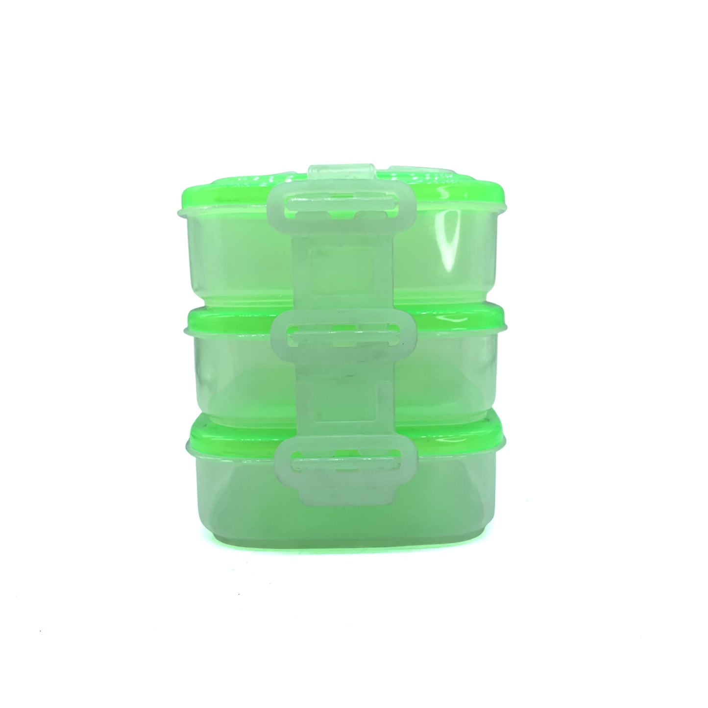 3-Layer Lunch Box with Partition – Stackable Bento Box | Transparent Bottom | Snap-On Plastic Carrier | Reusable & Lightweight Food Container