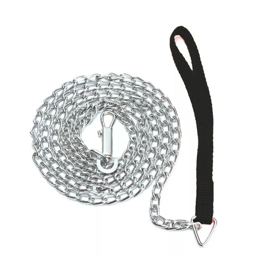 Heavy-Duty Steel Chain Dog Leash with Nylon Handle - Strong Pet Training & Walking Lead for Large Dogs