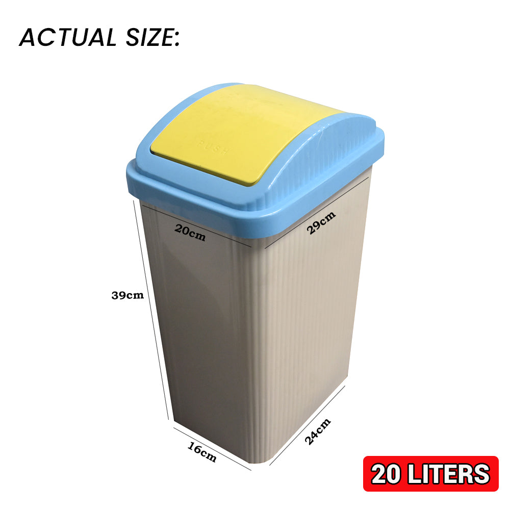 50L Plastic Trash Bin with Swing Push Cover – Durable Waste Garbage Can for Home, Kitchen, Office