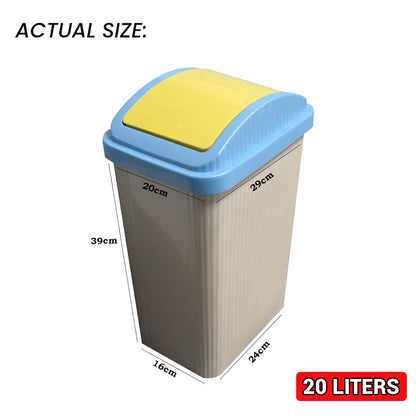 50L Plastic Trash Bin with Swing Push Cover – Durable Waste Garbage Can for Home, Kitchen, Office