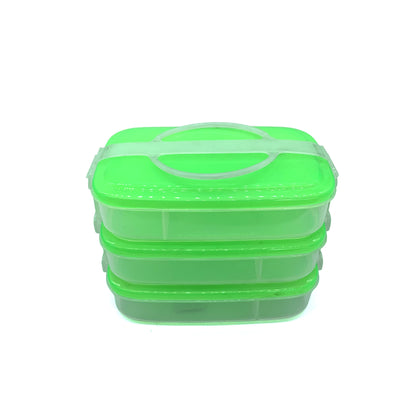 3-Layer Lunch Box with Partition – Stackable Bento Box | Transparent Bottom | Snap-On Plastic Carrier | Reusable & Lightweight Food Container