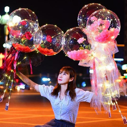 LED Luminous Balloon Rose Bouquet Transparent Ball Rose Valentines Day Gift Balloons