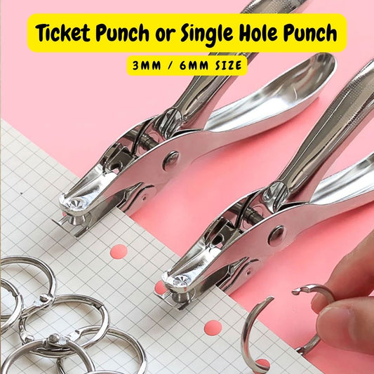 Heavy Duty Ticket Punch Handheld Hole Puncher - 3.175mm Round Punch, 6-Sheet Capacity for Paper, Tags, Tickets