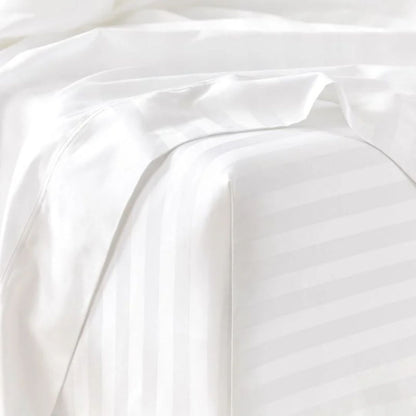 4-in-1 White Stripe Bedsheet Set with 2 Pillowcases, Fitted Sheet, and Zippered Duvet Cover