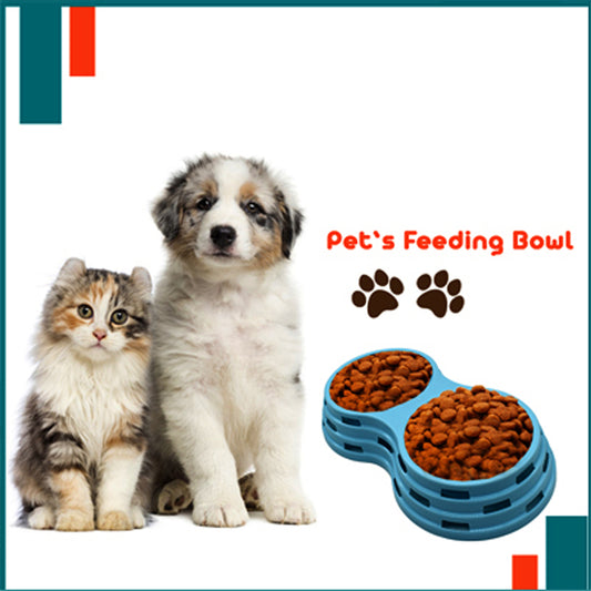 Double Pet Feeding Bowl for Dogs & Cats - Non-Slip, Durable Food & Water Dish for Puppies & Kittens - Easy to Clean