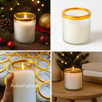 Smokeless White Glass Candle with Gold Rim – Available in 4 Sizes – Clean Burning Tapered Wax