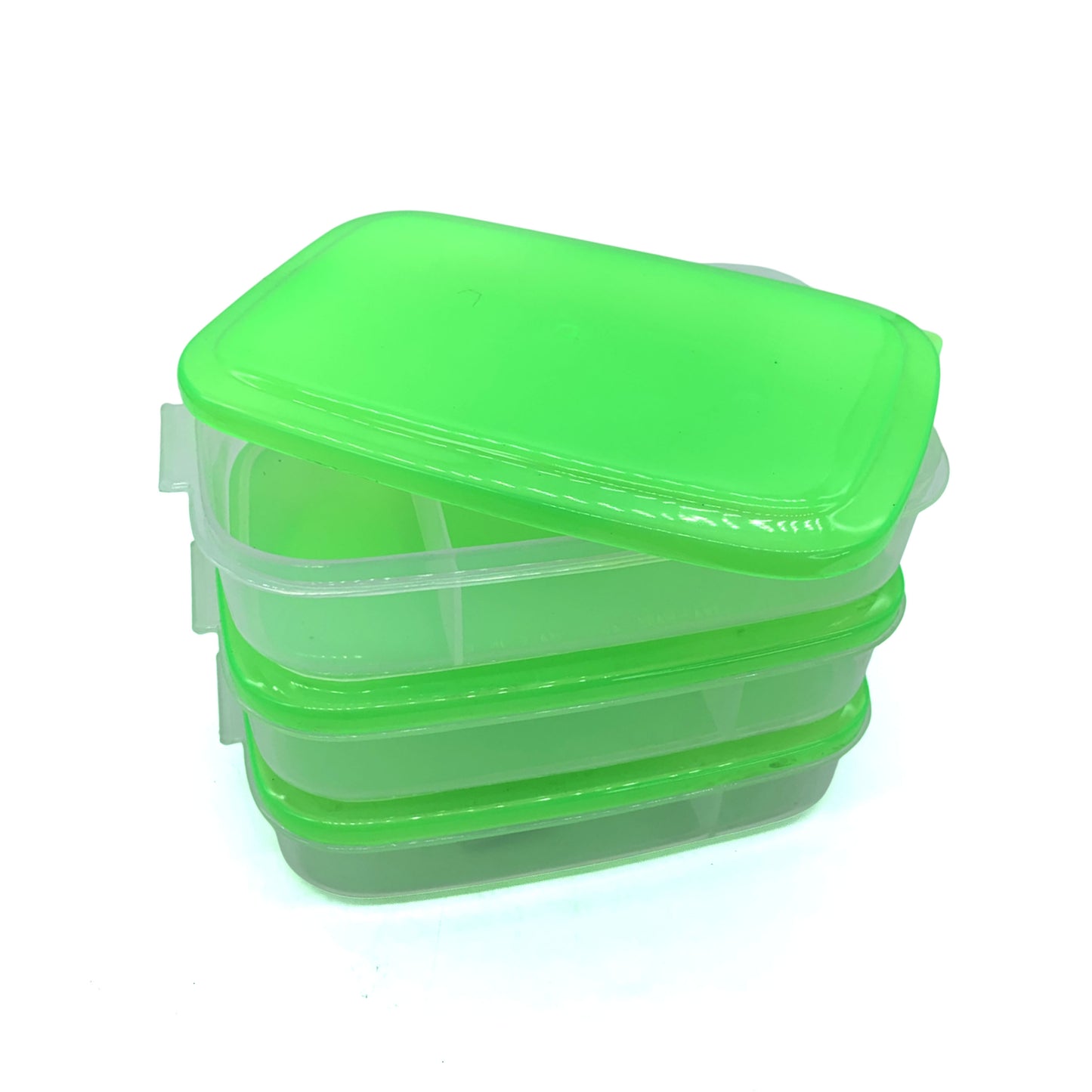 3-Layer Lunch Box with Partition – Stackable Bento Box | Transparent Bottom | Snap-On Plastic Carrier | Reusable & Lightweight Food Container