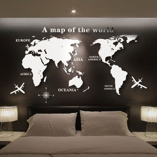DIY Wall Sticker World Map For Office Living Room TV Background Home Decoration Mirror Wallpaper