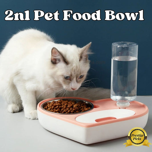 2 In 1 Pet dog cat water food bowl set easy clean non-spill detachable automatic water dispenser and stainless steel pet bowl