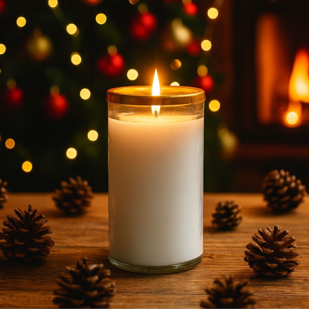 Smokeless White Glass Candle with Gold Rim – Available in 4 Sizes – Clean Burning Tapered Wax