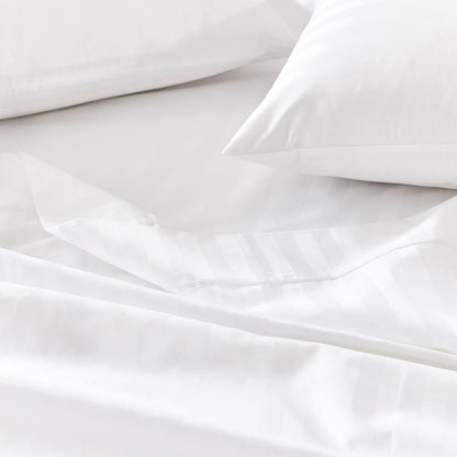 4-in-1 White Stripe Bedsheet Set with 2 Pillowcases, Fitted Sheet, and Zippered Duvet Cover