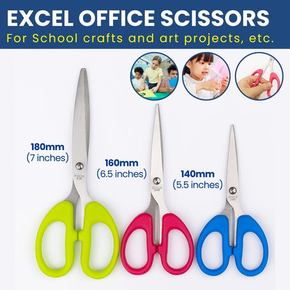 Excel Stainless Steel Scissors 5.5" 6.5" 7" Sharp Blade Cutter for Office School Home Use