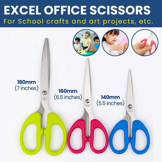 Excel Stainless Steel Scissors 5.5" 6.5" 7" Sharp Blade Cutter for Office School Home Use