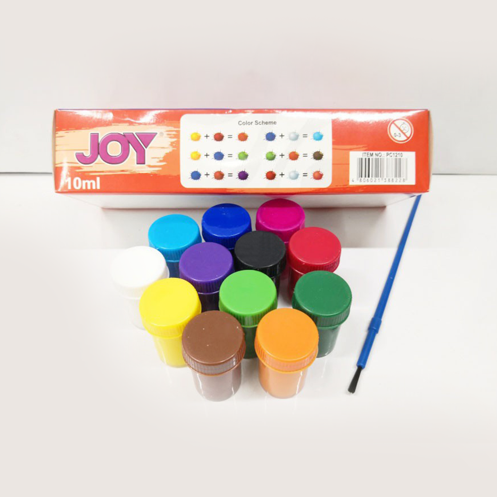 Joy Poster Paints Set 12 Colors 10ml with Brush - Non-Toxic, Washable, Water-Based, Art Supplies for Kids & Students