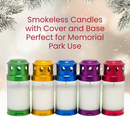 Smokeless Memorial Glass Candle with Metal Cover & Base 13.5x7cm – All Saints Day Cemetery
