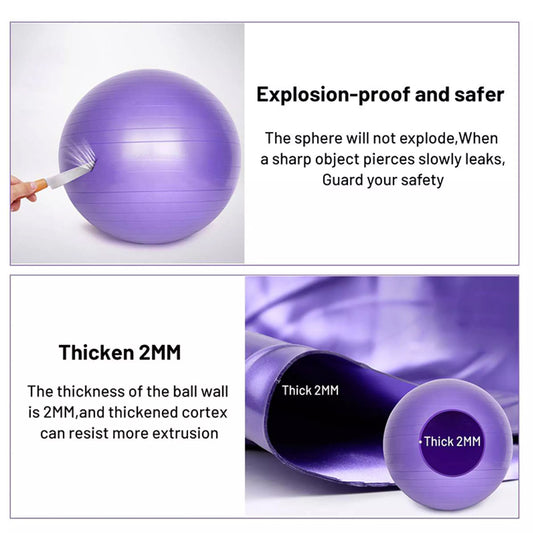 Anti-Burst Yoga Ball 2MM Thick - Stability Exercise Ball for Home Gym, Pilates, Fitness, Balance & Core Training