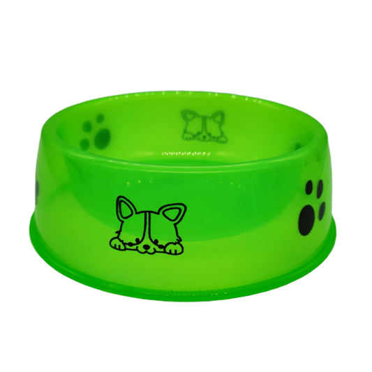 Durable Pink Pet Food & Water Bowl for Dogs & Cats - Non-Slip Plastic Dish with Paw Print Design