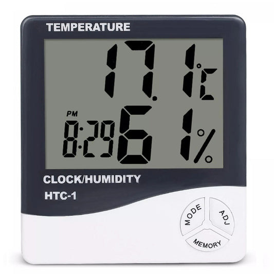 HTC-1 Digital Temperature Humidity Clock Hygrometer Thermometer Indoor LCD Display Desk Alarm Clock for Home & Office