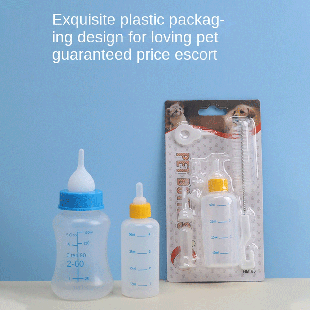 60ml Pet Nursing Bottle Set with Soft Nipples & Cleaning Brush – Newborn Kitten Puppy Feeder