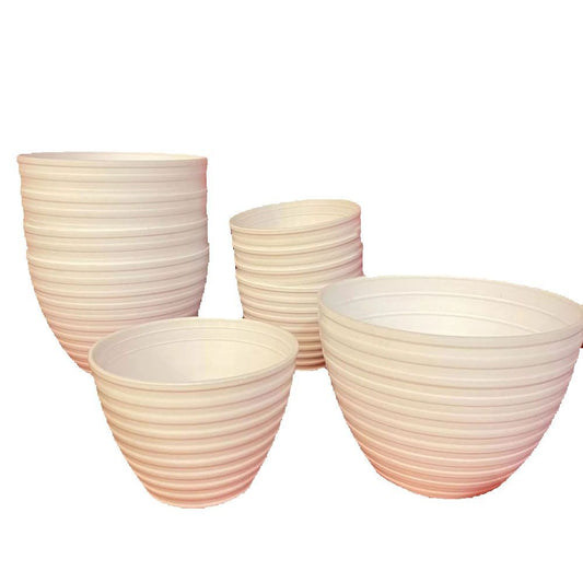 5pcs White Plastic Planters Set – Durable Ribbed Design Flower Pots for Indoor & Outdoor Plants