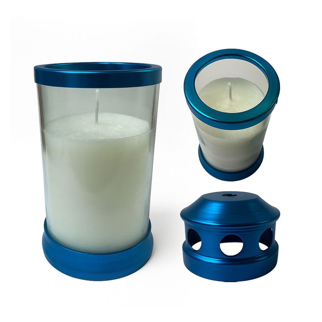 Smokeless Memorial Glass Candle with Metal Cover & Base 13.5x7cm – All Saints Day Cemetery