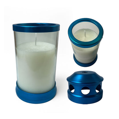 Smokeless Memorial Glass Candle with Metal Cover & Base 13.5x7cm – All Saints Day Cemetery