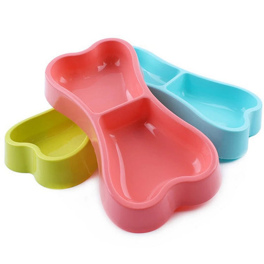 Bone-Shaped Double Pet Bowl for Dogs & Cats - Food & Water Feeder, Non-Slip Plastic Dish, Cute & Durable Design