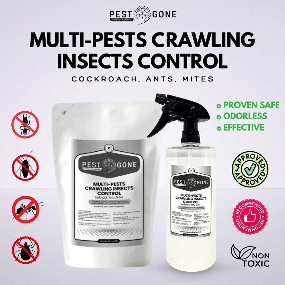 Pest Gone Multi-Pest Anti Cockroach, Ants, Mites, Termite Odorless Pest Control Spray Solution Spray 1000 ml Refill Pouch and Sprayer Bottle