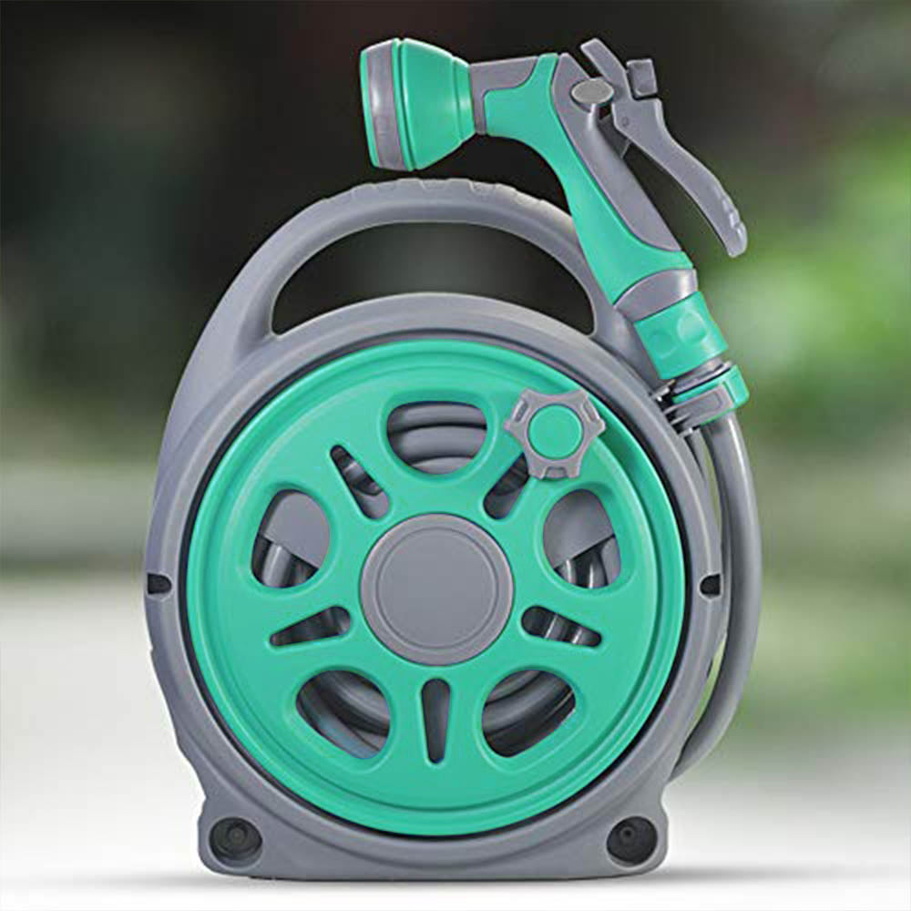 Portable Garden Hose Reel with 1.8m Inlet & 10.2m Outlet Pipe, Adjustable Spray Nozzle, Leak-Proof Water Hose for Lawn, Car Wash, Cleaning