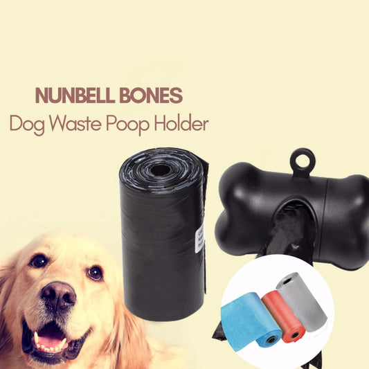 Nunbell Bones Dog Waste Poop Holder Black with free plastic waste roll refill