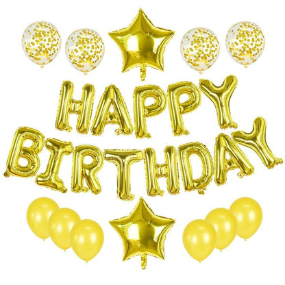 Happy Birthday Balloons Decorations Set - 13 pcs Letter Balloons Banner, 2 pcs Giant Star Foil Balloons, 4 pcs Confetti Balloons, 6 pcs Latex Balloons