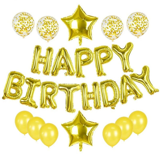 Happy Birthday Balloons Decorations Set - 13 pcs Letter Balloons Banner, 2 pcs Giant Star Foil Balloons, 4 pcs Confetti Balloons, 6 pcs Latex Balloons