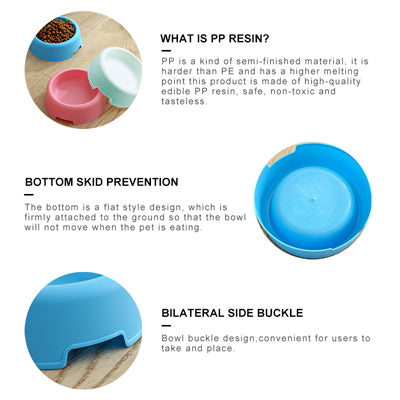 Non-Slip Pet Food Bowl PP Resin Durable Cat Dog Feeding Dish with Anti-Skid Base & Side Buckle