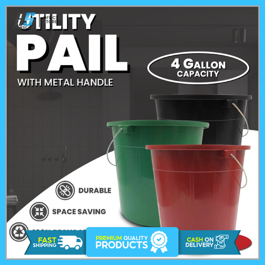 18 Liters Hard Plastic Plain Basin, 3pcs set Water Pail 4-Gallon withMetal Handle - 18Liters