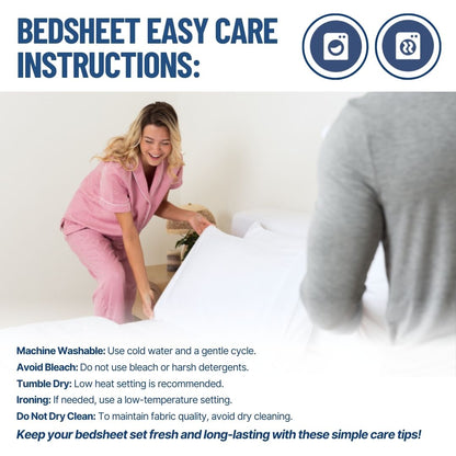 4-in-1 White Stripe Bedsheet Set with 2 Pillowcases, Fitted Sheet, and Zippered Duvet Cover